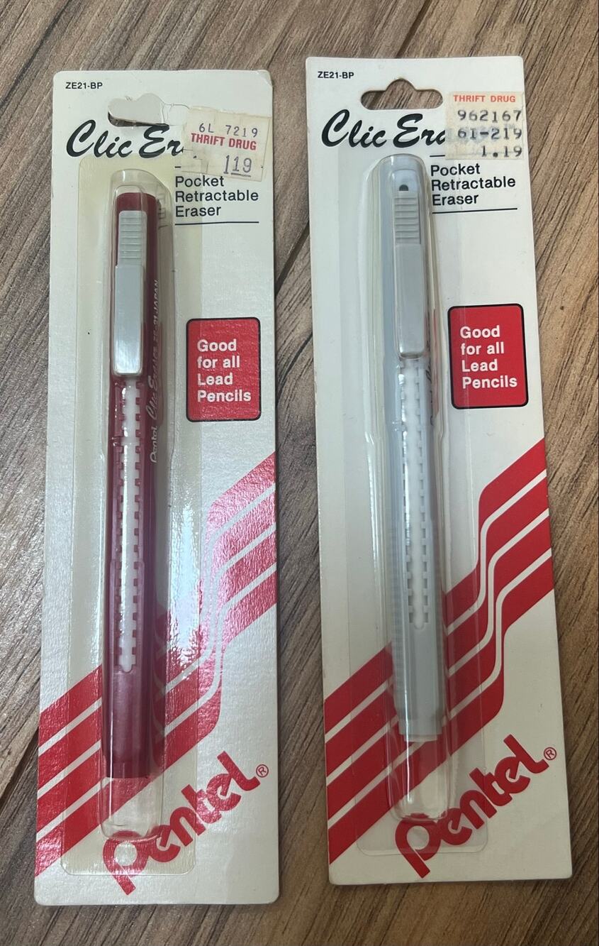 Vintage Pentel Clic Eraser ZE-21 Red White Sealed NOS Lot of 2 Japan